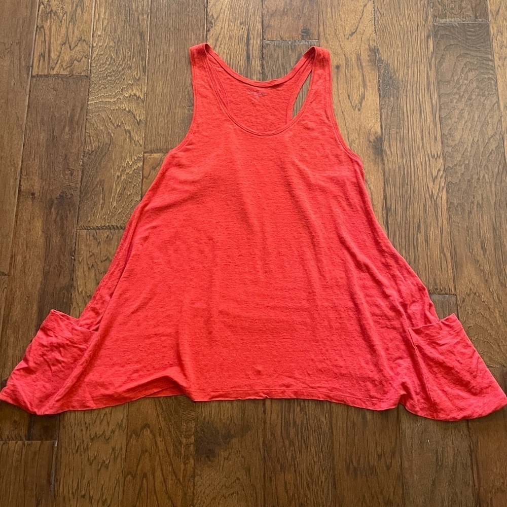 Eileen Fisher petite 100% linen slouch racer back tunic tank pockets PM orange - Picture 7 of 9